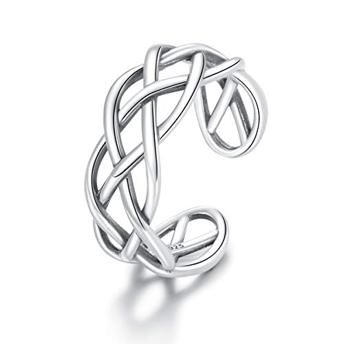 Bagues ajustables en argent 925 à texture tissée pour mariage