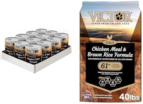 VICTOR Super Premium Dog Food – Chicken and Rice Formula Pâté, 12 x 13.2 oz Cans – Chicken Meal & Brown Rice Formula, 40lbs
