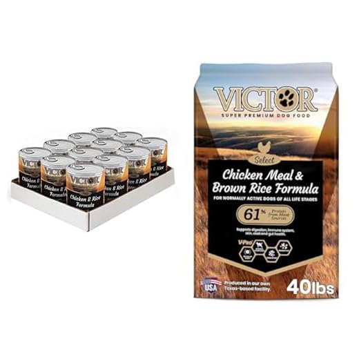 VICTOR Super Premium Dog Food – Chicken and Rice Formula Pâté, 12 x 13.2 oz Cans – Chicken Meal & Brown Rice Formula, 40lbs