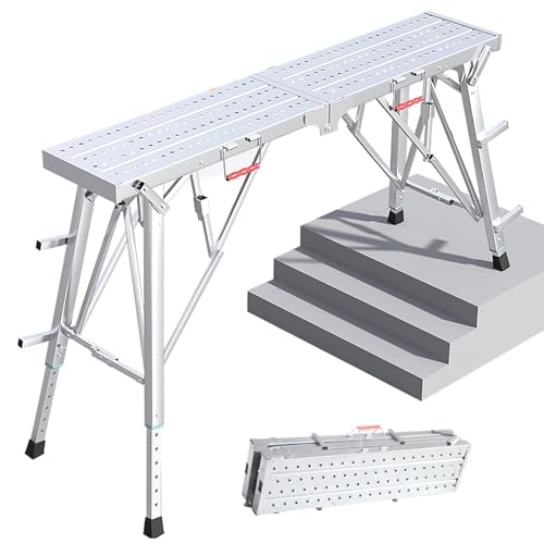 Scala pieghevole regolabile per ponteggi – Piattaforma di lavoro portatile con maniglia per uso interno/esterno, leggera e versatile impalcatura pieghevole per un accesso e un supporto sicuri.