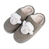 OSVINO Hausschuhe Damen Hausschue Herren Winter Wärme Tiere-Serie Plüsch Schaf Memory Schaum Slipper Rutschfeste Sohle Pantoffeln Bequeme Hausschuhe, Graugrün, 39-40