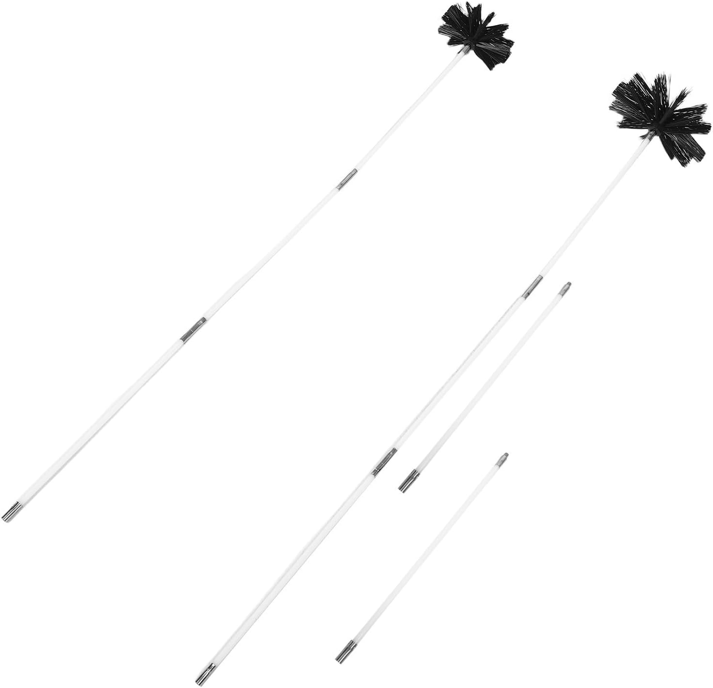 Fireplace Chimney Brush Kit with Nylon and Metal Construction, Includes Two Brush Head Sizes and Extendable Rods, Multifunctional Chimney Cleaning Tool for Dryer Vent and Stove