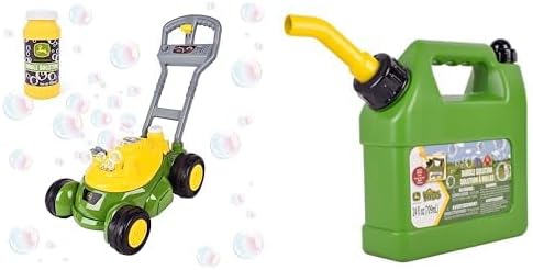 John Deere Bubble Lawn Mower for Toddlers with 24oz Bubble Solution Refill Can - Indoor Outdoor Gardening Toy Set for Kids 2+