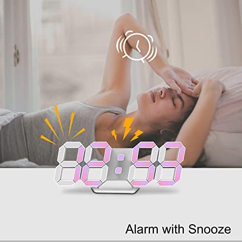 Deeyaple Led Digital Alarm Clock 3D Small Wall Clock No Noise Snooze Dimmable Time Memory 12/24 Date Temperature Remote Control Night Light Office Kitchen living Room Bedroom 25.2cm (Multi)