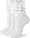 HONGTEYA Ruffle Socks for Women Cotton Slouchy Crew Socks for Boot Sneakers Mid Calf Frilly Size 5-11