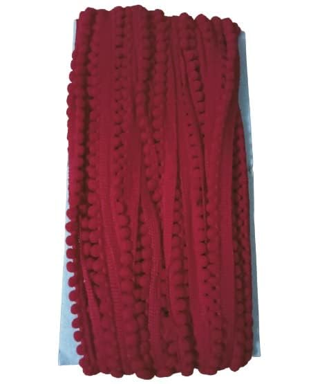 MayRose 24 Meter Colorful Cotton Pom Pom Lace Pompom Lace Bobble Ball Fringe Braid Lace (Maroon)