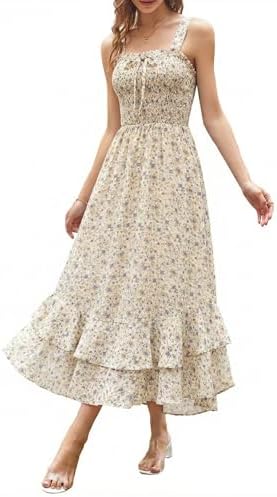 GRACE KARIN Women's 2026 Summer Floral Boho Dress Square Neck Str...