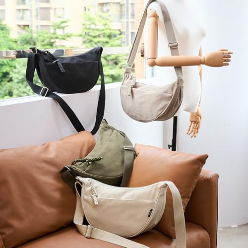 KALIDI Crescent Bag for Women, Multi Pockets Canvas Shoulder Bag Hobos Crossbody Bag Portable Crescent Bag with Adjustable Strap for Travel Daily Use (army green) - Image 2