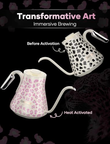 Image of Cocinare Gooseneck Electric Kettle, ±0.5F Precise Temperature Control, 1500W Fast Heating, Pour-Over Coffee & Tea, Stainless Steel, 0.9L (Color-changing Brush Leopard Design)