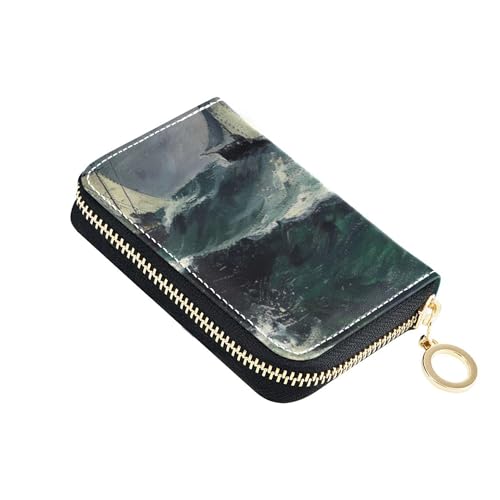 Designer Wallet for Women Small RFID Blocking Credit Card Wallets Painting Sail Boats Ocean Waves Travel Cash Wallet with Coin Pocket