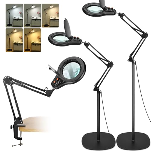 Jeedefi 15X Magnifying Glass with Light and Stand, Bright 2,200 Lumens for Multi-Color Modes...