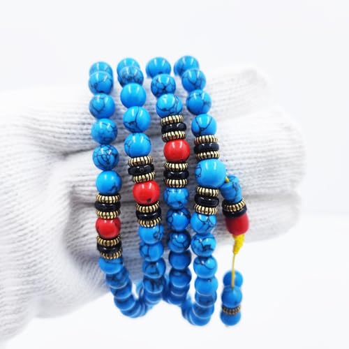 MIACIA Prayer Beads Necklace Tibetan Buddhism Meditation 108 Prayer Beads Tibetan Blue Turquoise Buddhist Deads Rosary beads (8mm- M)