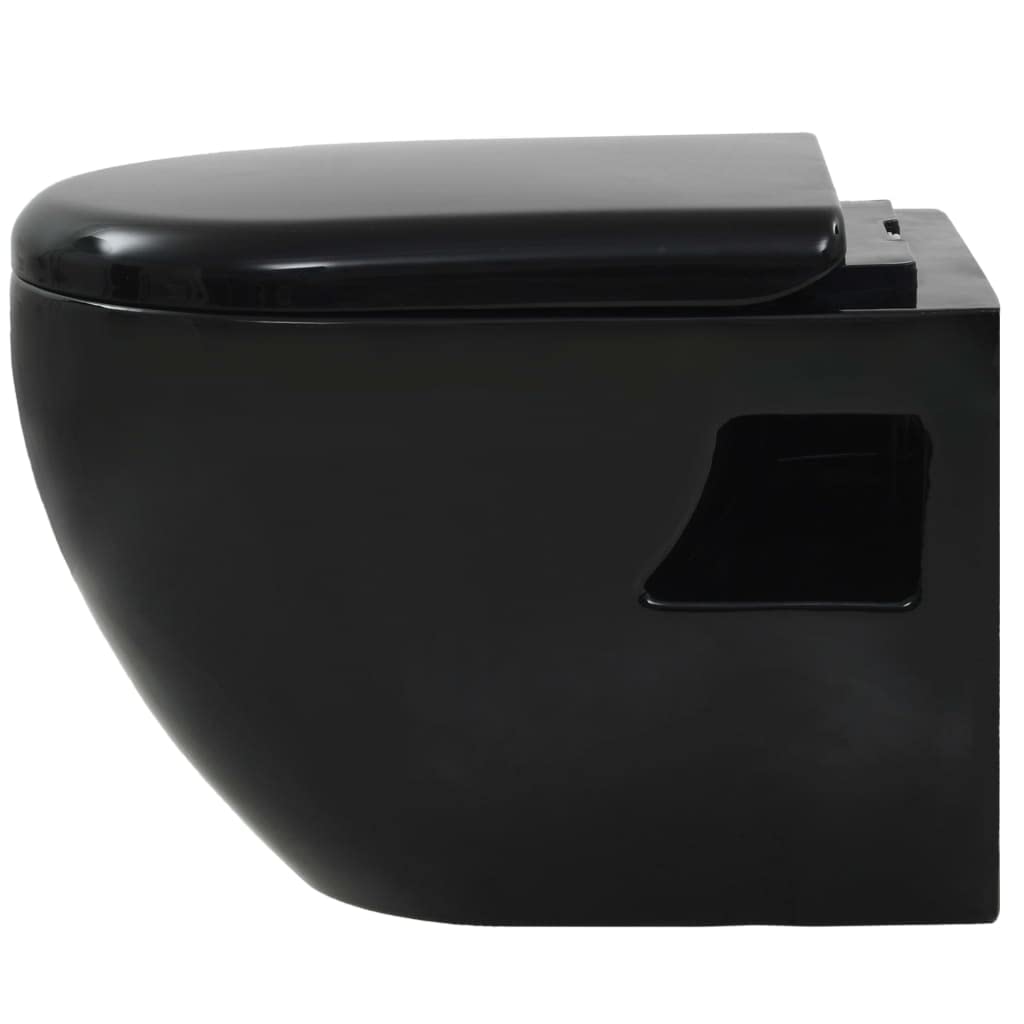 Wiszący zestaw WC ze spłuczką podtynkową, ceramiczna czarna, deska sedesowa Soft Close, 2 przyciski, spłukiwanie od 3 do 4,5 l i 6 do 9 l, montaż na ścianie