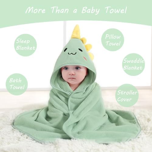 ROXANEPIG 2 Pack Hooded Baby Towels - Premium Ultra Soft Organic Baby Bath Towel – Absorbent and Hypoallergenic Towels for Baby Boy Girl, Toddler, Newborn Essentials (Green,Brown) - 1