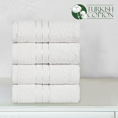 Image of Elegant Comfort Three Line Popcorn Towel Set for Bathroom 16 x 28 inches, Premium Hotel Quality 4-Pack Hand Towels, 100% Turkish Cotton, Soft and Durable, Quick Dry and Highly Absorbent, White