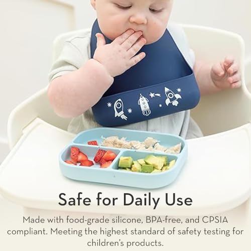 Bella Tunno Little Bites Bib – Silicone Baby Bibs for Infant Girls and Boys Ages 3-12 Months, Non-Toxic, BPA Free Soft Silicone Bib, Waterproof and Easy to Clean (Chasing Rainbows) - Thumbnail 5