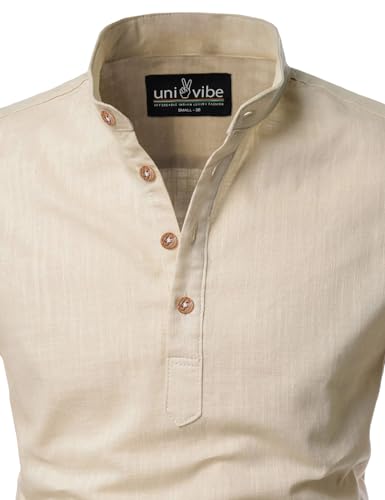 Image of Univibe Full Sleeve Chinese /Rounded /Mandarin Collar Pure Cotton Casual, Wedding, Party, Festival Stylish Short Length Slim fit Kurta Style Shirt for Men and Boys.