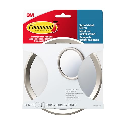 Command Miroir pour salle de bains, nickel satiné + 2 paires de moyennes languettes accroches tableaux, BATH35