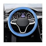 SHMZK 15 Inch Leather Steering Wheel Cover, Breathable Anti-Slip Steering Wheel Protector Cover, Elastic Soft Comfortable Universal Wheel Cover for Men and Women, Car Accessories (Blue)