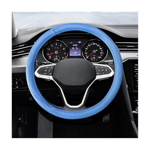 SHMZK 15 Inch Leather Steering Wheel Cover, Breathable Anti-Slip Steering Wheel Protector Cover, Elastic Soft Comfortable Universal Wheel Cover for Men and Women, Car Accessories (Blue)
