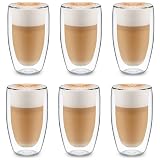 wellmall-hula Latte Macchiato Gläser Doppelwandig,Cappuccino Gläser,Großes Doppelwandglas aus Borosilikatglas,Eiskaffee Gläser,Thermogläser Doppelwandig Espressotassen Glas,6er Set (350 ml)