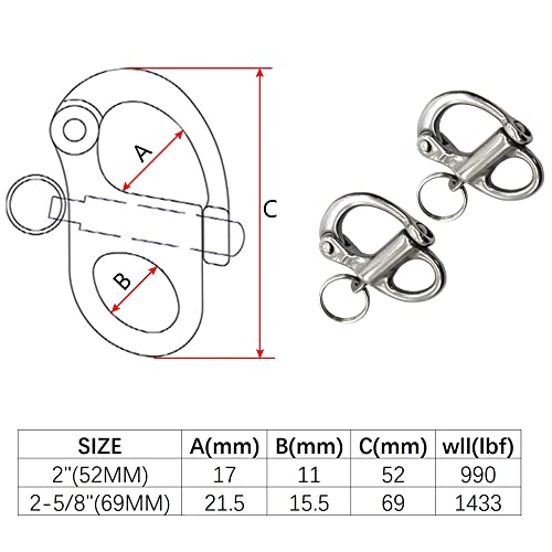 Sunoom Boat Fixed Bail Snap Shackle,2 Inch Quick Release Bail Rigging Sailing Boat Marine 316 Stainless Steel Clip For Bracelet, Sailboat,Pack Of 2 #TOP3