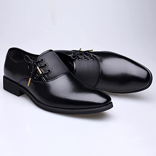 Men's Business Attire Casual Shoes British Pointed Solid Color Lace Up Leather Shoes Leather Lifted Dress Shoes for Men (Black, 9.5)3