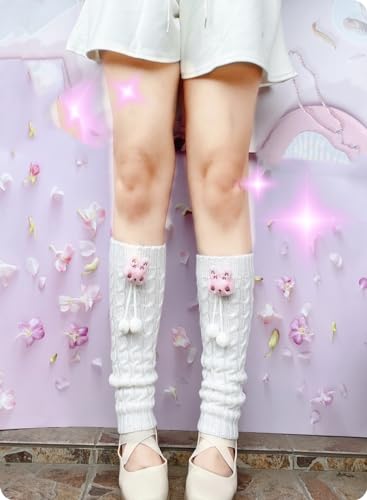 Lolita knitted Leg Warmers for Women Teen Girls Kawaii Japanese Harajuku High Boot Socks Long Leg Cover Stockings4