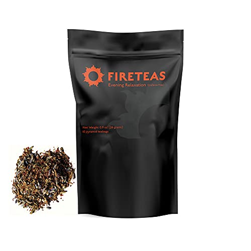 FIRE TEAS Relaxing Rooibos Evening Tea- Organic Red Rooibos, Peppermint, Lavender, Raspberry Leaf, Ginger, Saffron - Caffeine Free, Herbal Tea, Strong Taste, Perfect for Evenings & Nights -