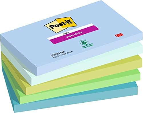 Post-it Super Sticky Notes Oasis Color Collection, Pack of 5 Pads, 90 Sheets per Pad, 76 mm x 127 mm, Blue, Green - Extra Sticky Notes For Note Taking, To Do Lists & Reminders