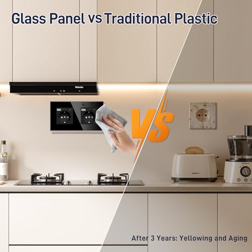 BSEED USB Steckdose Doppel Schwarz Schuko Steckdose mit USB Anschluss (Max. 2.1A) Typ C Port Unterputz Steckdose Glas Schutzkontakt-Steckdose Ladeger&auml;t f&uuml;r Handys, Laptops etc