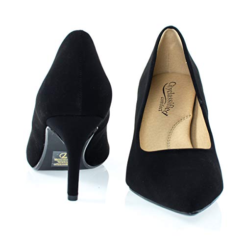 CITYCLASSIFIED Comfort Coen ~ Women's Medium Heel Extra Cushion Foam Sole Pumps Shoes (7, Black Nubuck, Numeric_7)