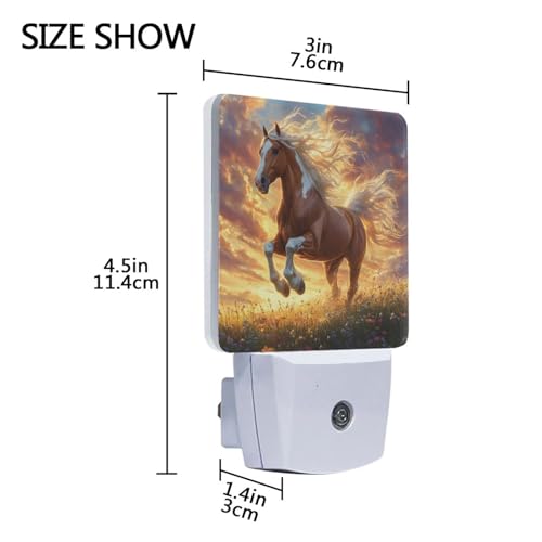 Image of Brown Horse Run Night Lights 2 Pack Plug-in Wall Led Nightlight Auto Dusk-to-Dawn Sensor Lamps for Bedroom Kitchen Bathroom