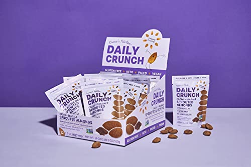 Daily Crunch Sprouted Almonds, 1.5 Ounce Mini, On-The-Go Bags (Cacao And Sea Salt, 12 Pack) - Sprouted And Dehydrated For A Unique Crunch, Keto Friendly, Non-Gmo, Oil And Salt Free, Vegan, Healthy Snack #TOP4