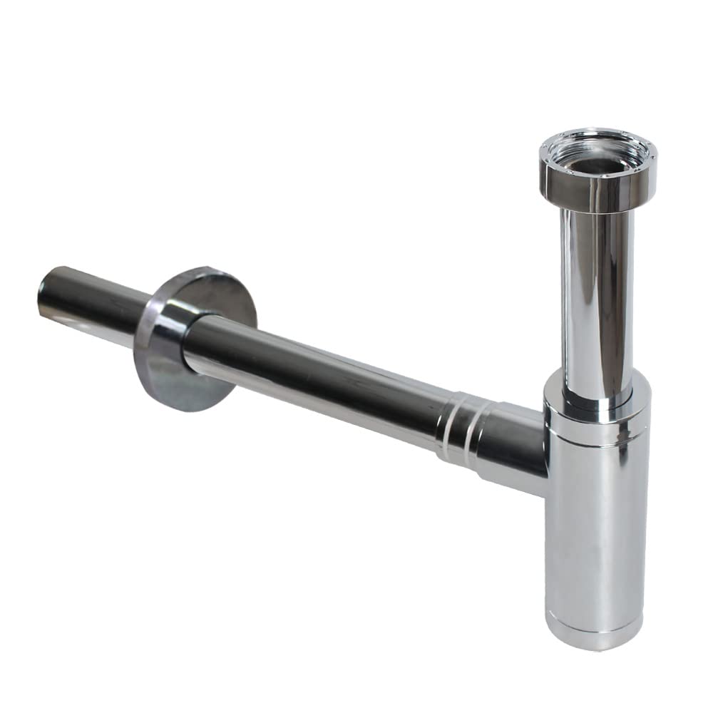 Talea Plastikowy syfon rurowy do umywalki, designerski syfon uniwersalny do umywalki i umywalki, 1 1/4 cala x 32 mm chrom, designerski syfon odpływowy GN022