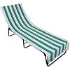 DII Stripe Beach Lounge Chair Towel with Fitted Top Pocket, 26x82, Emerald Green