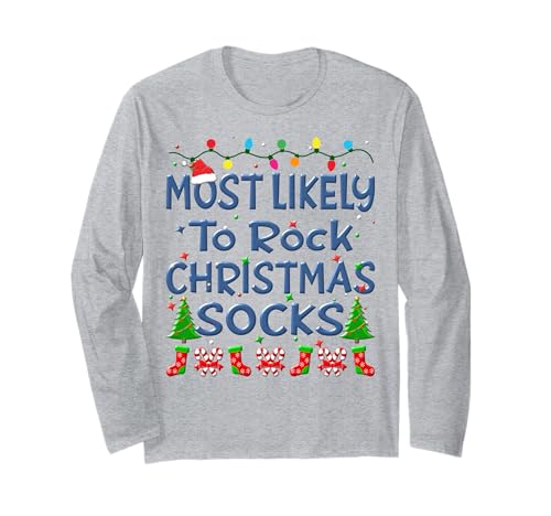 Christmas Most Likely To Rock Christmas Socks Familia Niños Manga Larga