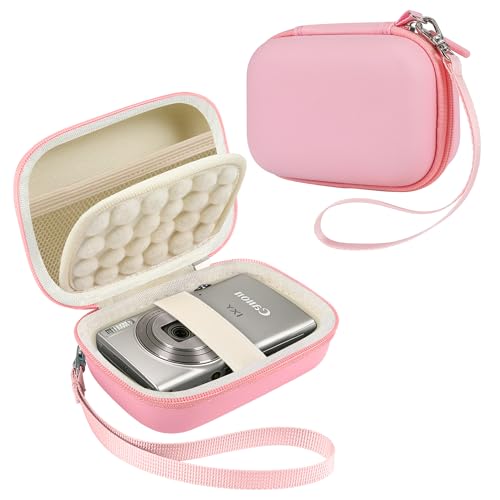 Leayjeen Hard EVA Camera Case Compatible with Canon PowerShot ELPH/IXUS, Kodak Pixpro FZ55/FZ45, Nikon Coolpix, Small Digital Camera, Shockproof Protective Camera Bag with Hand Strap-Pink(Case Only)