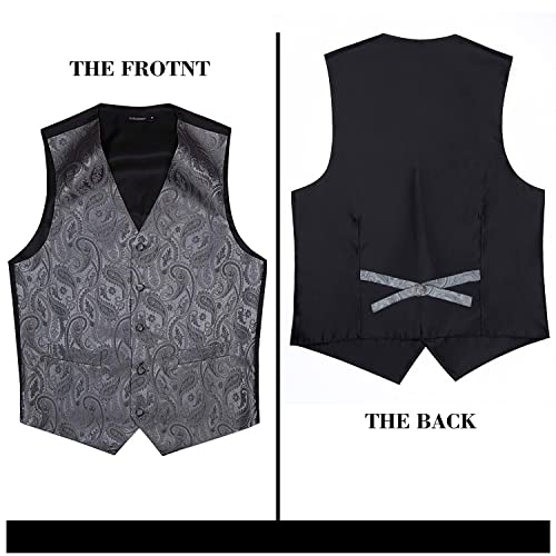 Image of HISDERN Vest and Tie Sets for Men Vests Paisley Floral Jacquard Necktie Pocket Square 3PCS Waistcoat for Suit or Tuxedo