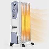TRNNI 1500W Electric Oil Filled Radiator Space Heater 7-Fin Thermostat Room Radiant