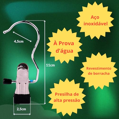Kit Prendedor Com 20 Peças Cabide Roupa Bota Armario Meias Calça Cesto Gancho De Metal 360 Graus Ino