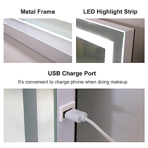 LilyHome Makeup Vanity Mirror with Lights, 31.5"x 23.6" Large LED Lighted Mirror with 10X Magnification and USB Charging Port, Smart Touch 3 Colors Dimmable, Touch Control for Bedroom, White by LilyHome - Image 5