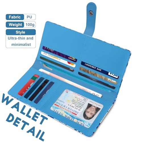 RFID Blocking Slim Womens Wallet, Bifold Credit Card Holder Purse with Zippered Coin Pocket Credit Card Slots, Secure Compact Purse for Everyday Use (Flower-Blue)4