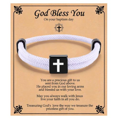 TempBeau Braided Cross Rope Bracelet for Men Adjustable Handmade Christian Mens Bracelet Easter Christmas Baptism Valentines Communion Gifts for Brother Husband