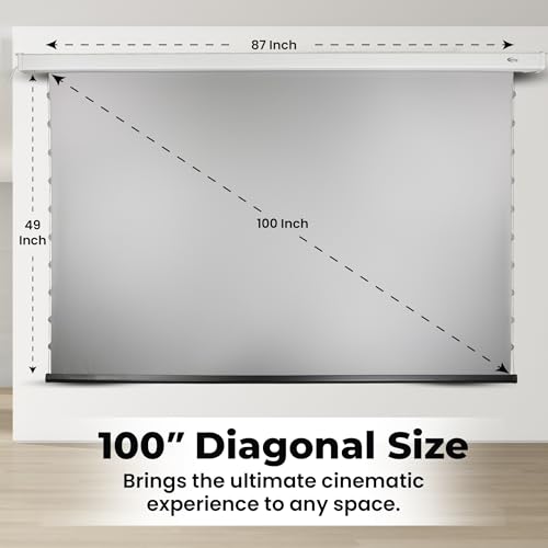 Image of Otek M100 Motorized Projector Screen 100Inch 16:9 Ultra HD,Silent 25W Motor,Premium ALR Fabric (Gain 1.8),Wall and Ceiling Mount,Remote Control Best for Home Theater, Gaming & Presentation