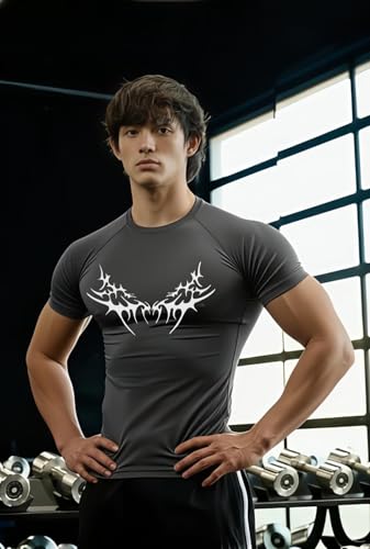 Image of Men Polyster Lycra Printed Half Sleeves Compression T-Shirt for Gym