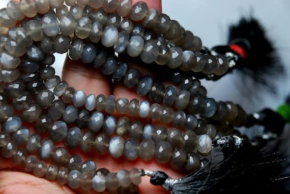 LKBEADS 7'' Long Strand, Grey Moonstone Faceted Faceted Rondelles, 8-9mm