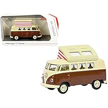 VW T1 Camper Bus with Pop-Top Roof Brown and Cream 1/64 Diecast Model by Schuco 452026600