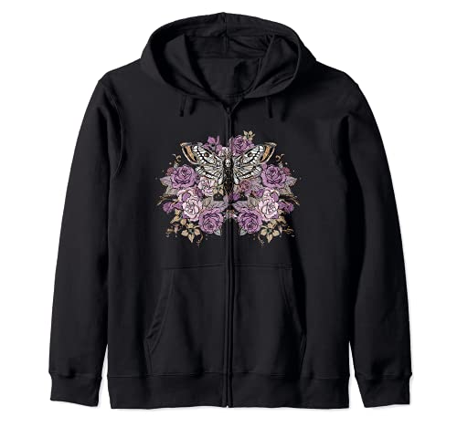 Tête de mort gothique papillon papillon papillon fleur violet gothique Sweat à Capuche Cover
