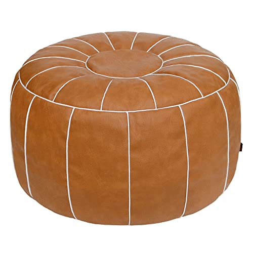 Thgonwid Unstuffed Moroccan Storage Pouf Foot Stool Ottoman Seat Handmade Faux Leather Bean Bag Floor Chair Foot Rest for Living Room, Bedroom or Balcony (Brown)